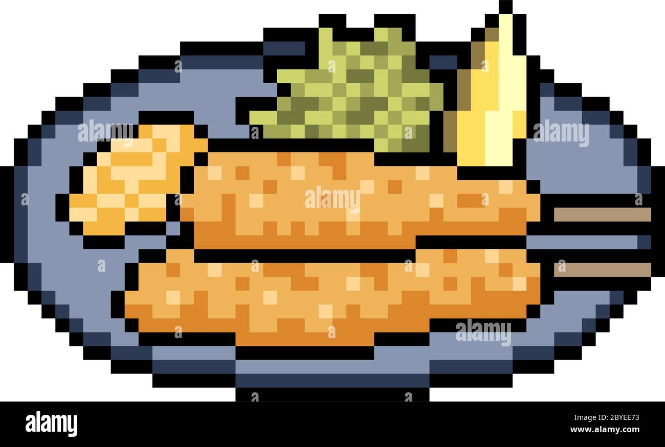 vector pixel art pastter fritti cibo isolato Illustrazione Vettoriale