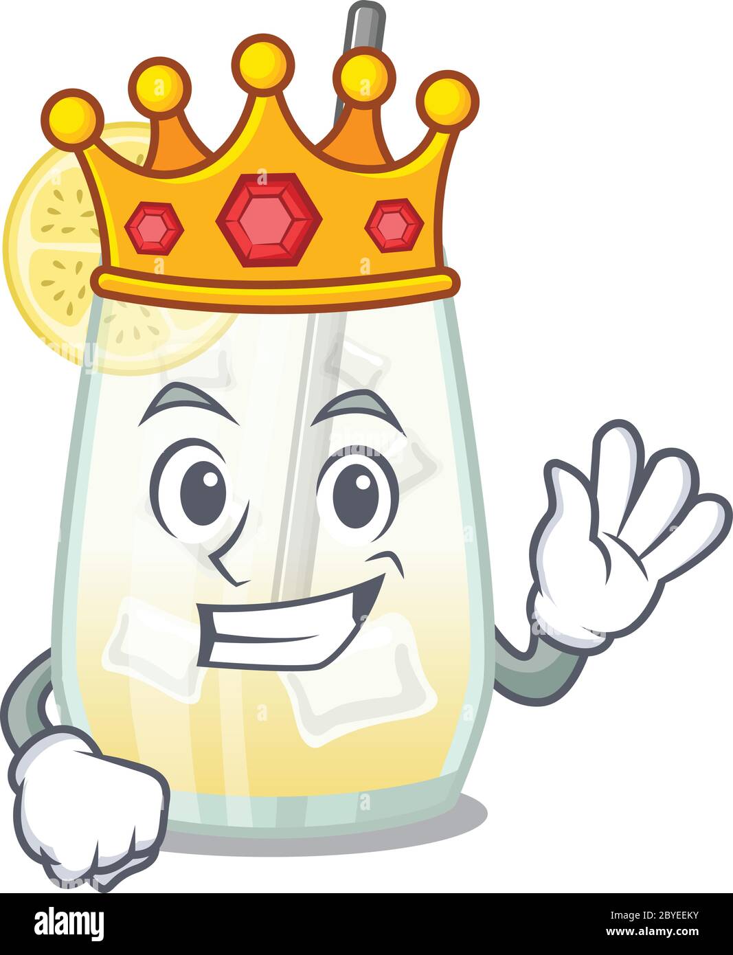 Un Re Magico di tom collins cocktail mascotte stile con corona d'oro Illustrazione Vettoriale