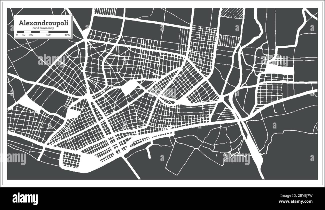 Alexandroupoli Grecia Mappa della città in stile retro. Mappa di contorno. Illustrazione vettoriale. Illustrazione Vettoriale
