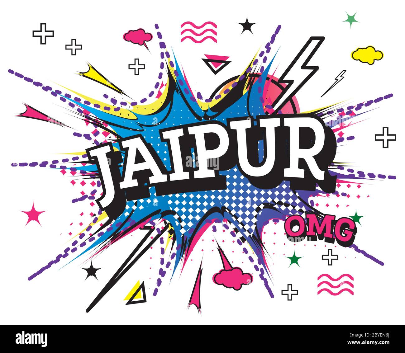 Jaipur Comic testo in stile Pop Art isolato su sfondo bianco. Illustrazione vettoriale. Illustrazione Vettoriale