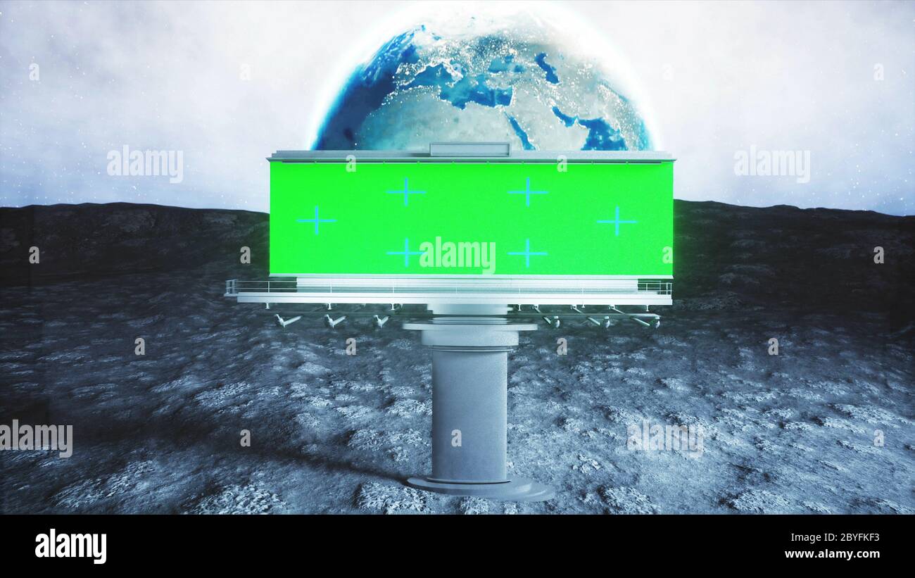 Grande cartellone sulla luna. Sfondo di terra. rendering 3d. Foto Stock