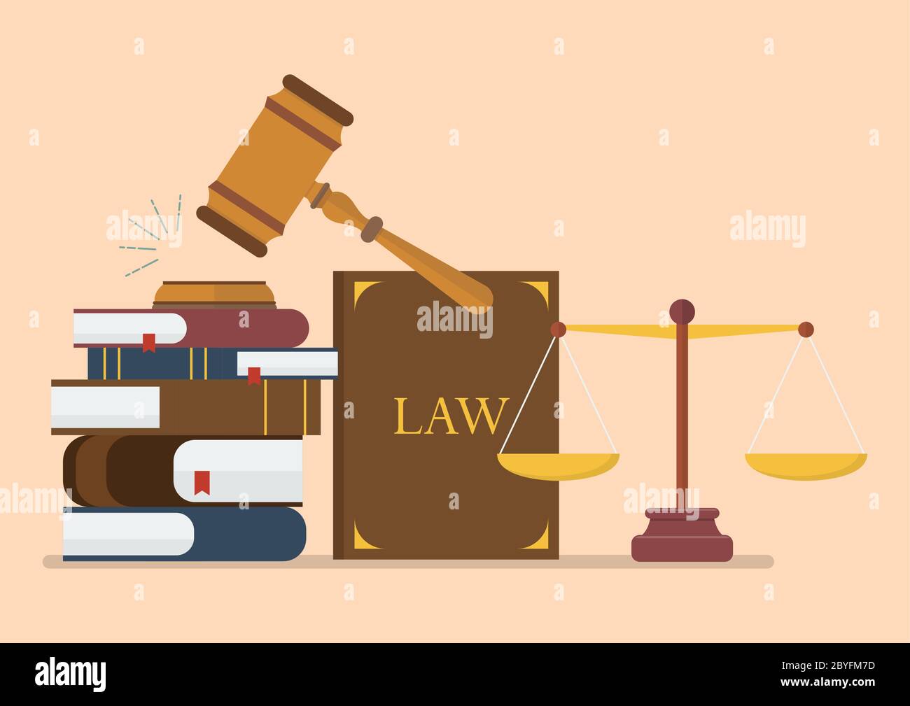 Concetto di diritto e giustizia. Scale di giustizia, gavel e libro. Illustrazione vettoriale Illustrazione Vettoriale