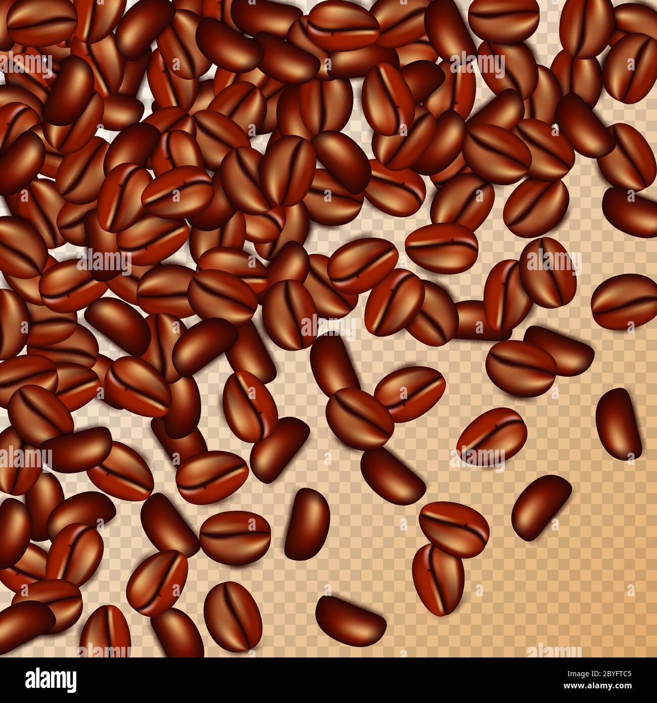 Chicchi di caffè su sfondo trasparente. Illustrazione Vettoriale