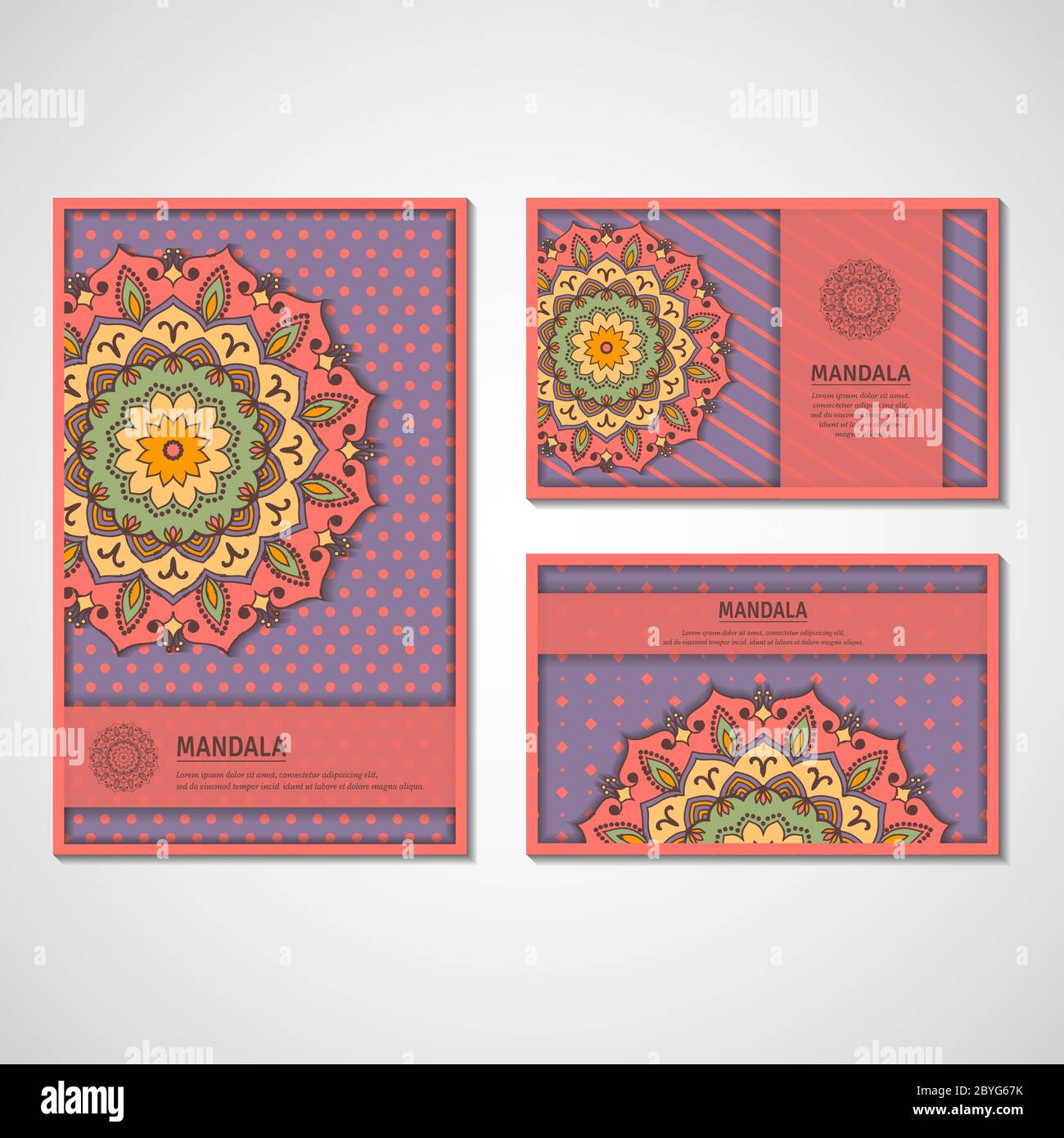 Set di carte con mandala. Illustrazione Vettoriale