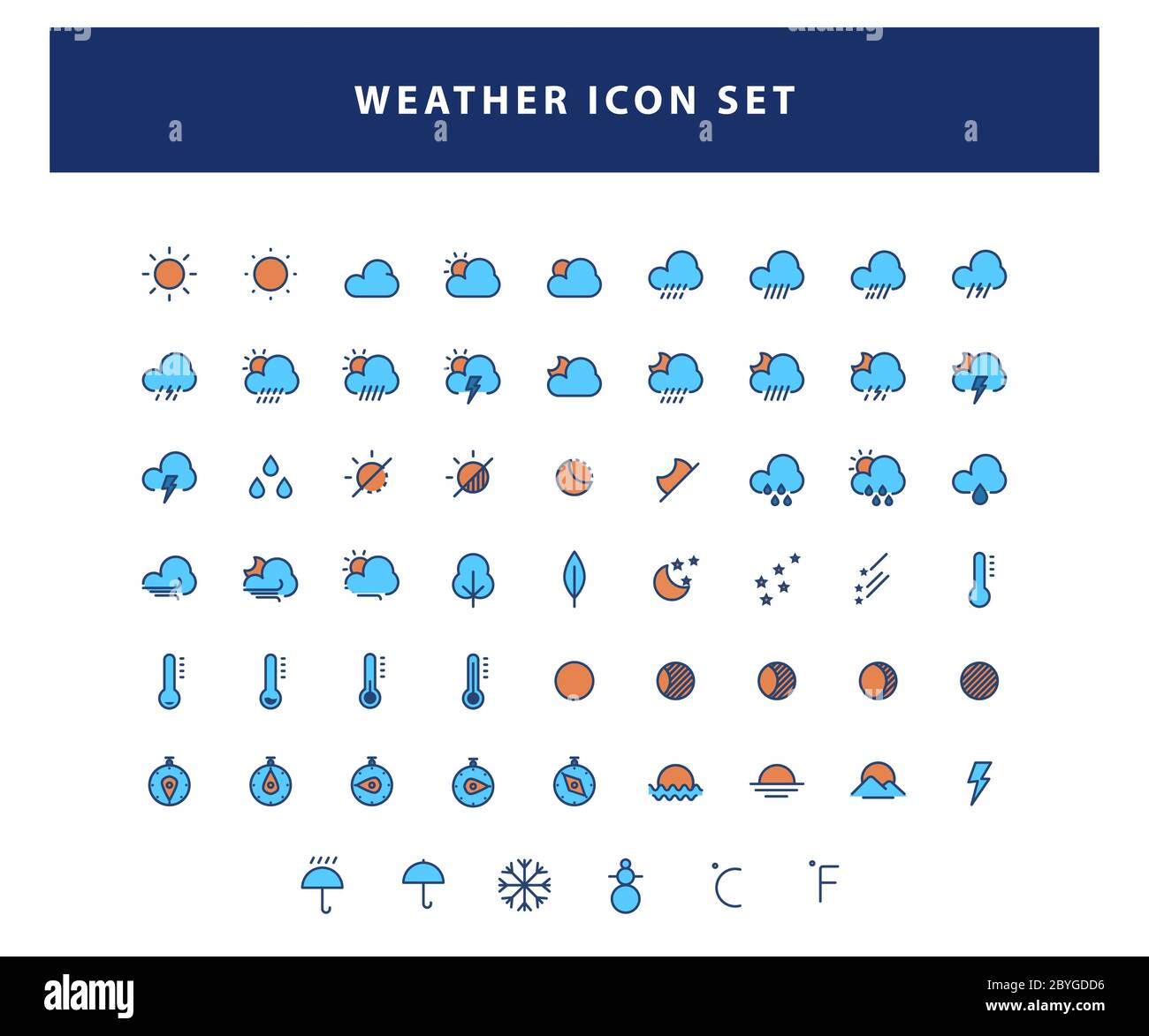 insieme di icone meteo con vettore di disegno stile contorno riempito Illustrazione Vettoriale
