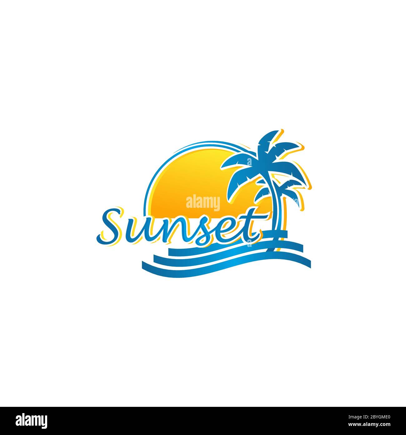 Vacanza al tramonto sulla spiaggia tropicale etichetta del tramonto, con palme, vettoriale illustrazione.EPS 1O Illustrazione Vettoriale