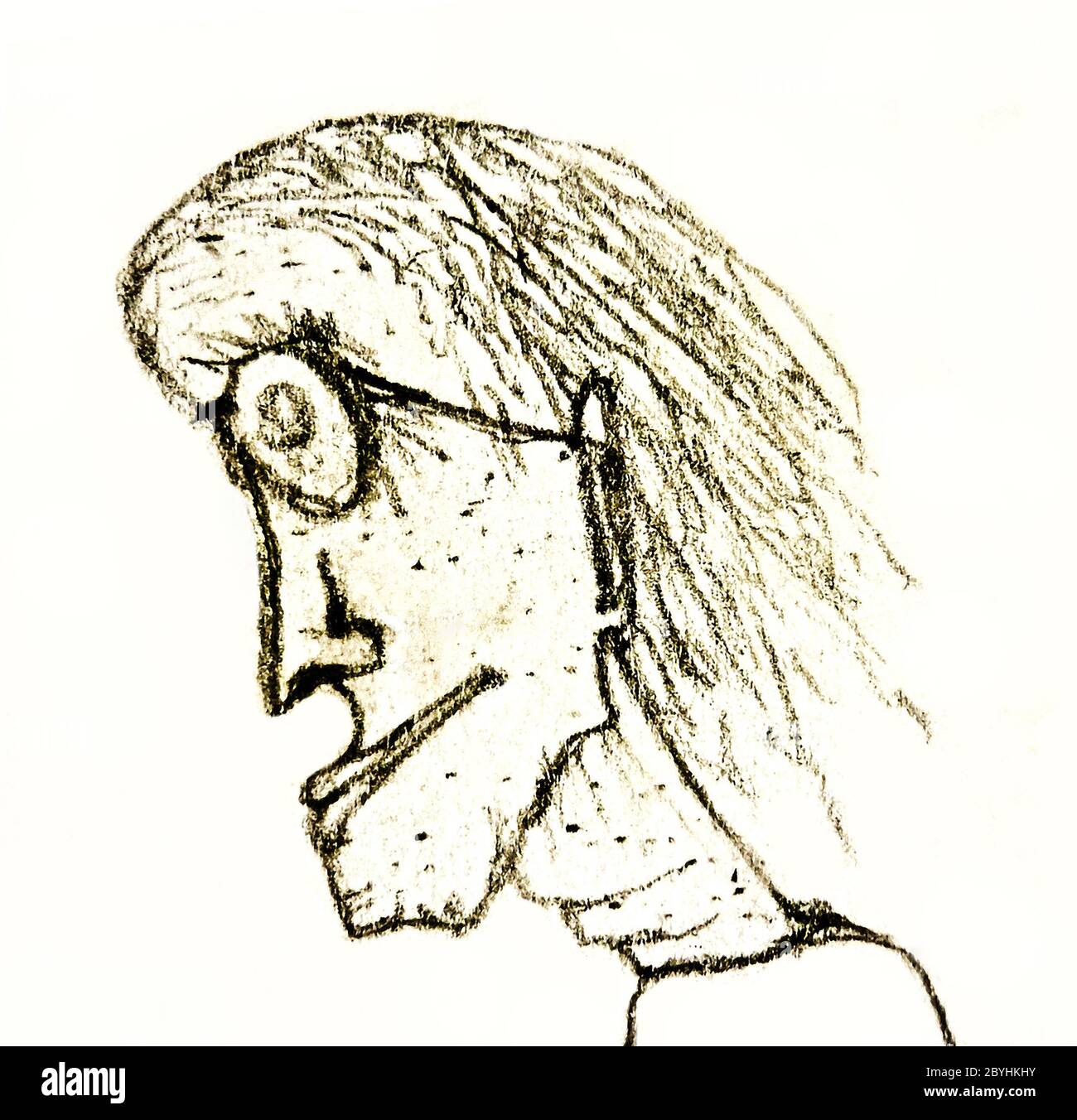 Disegno a matita illustrazione di una vecchia donna con g Foto Stock