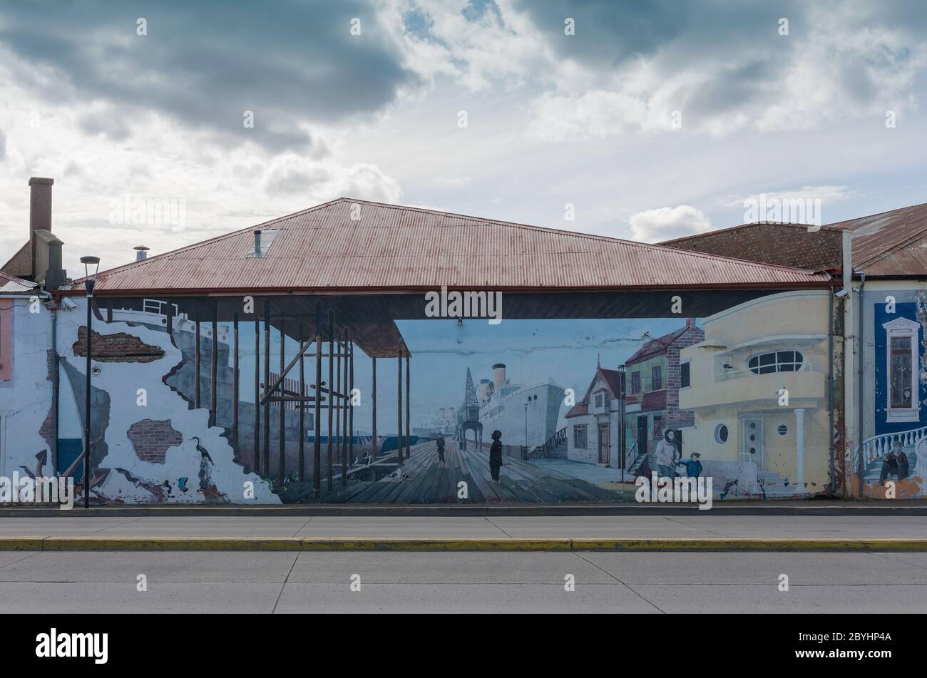 graffiti, arte di strada sul lungomare di Punta Arenas, Patagonia, Cile Foto Stock