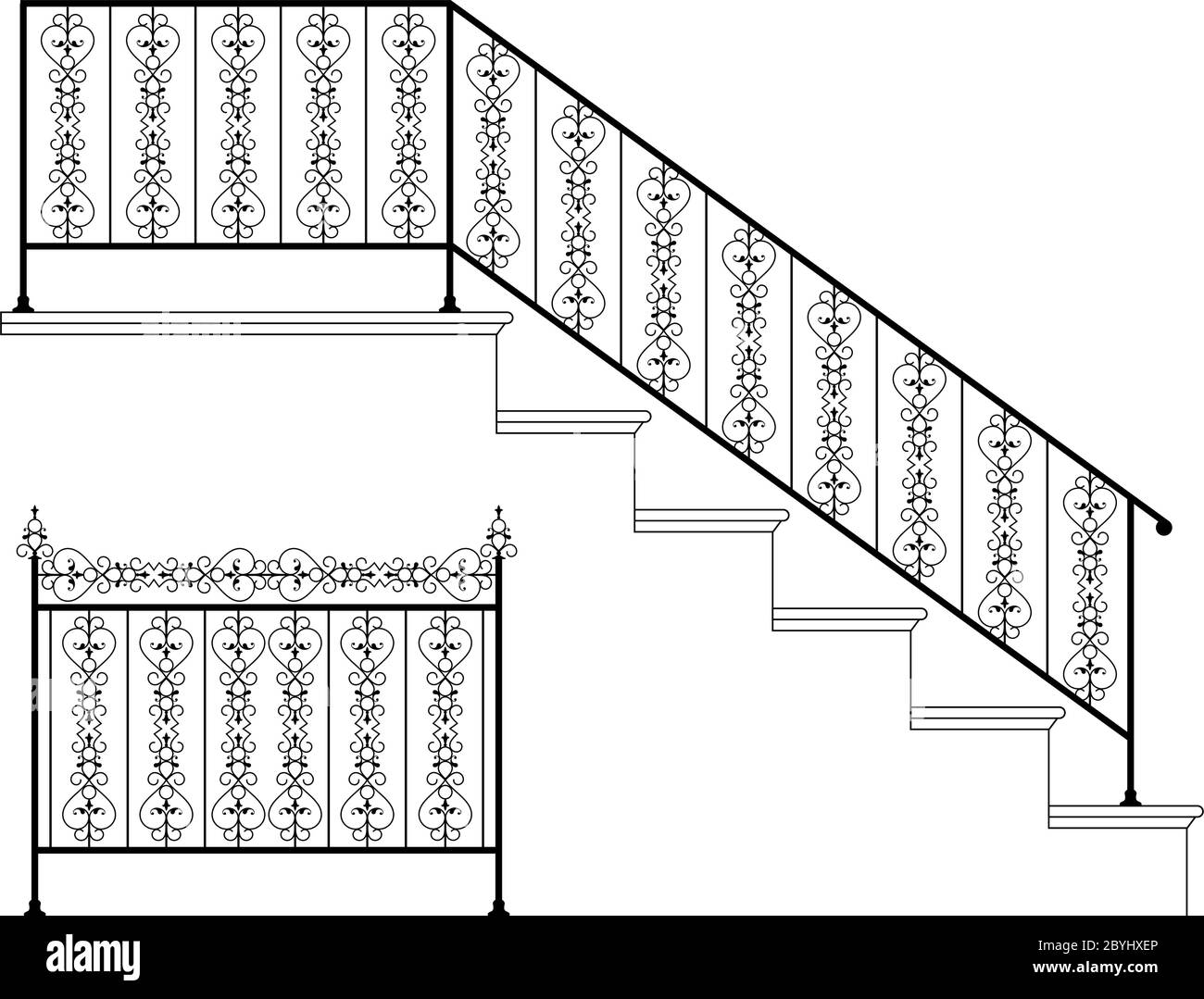 Ferro battuto ringhiera scale Design arte vettoriale Illustrazione Vettoriale