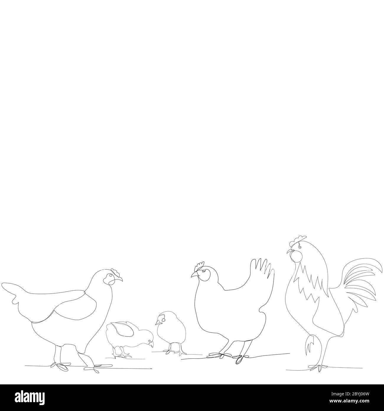 disegno continuo di polli e pollo, gallo Illustrazione Vettoriale