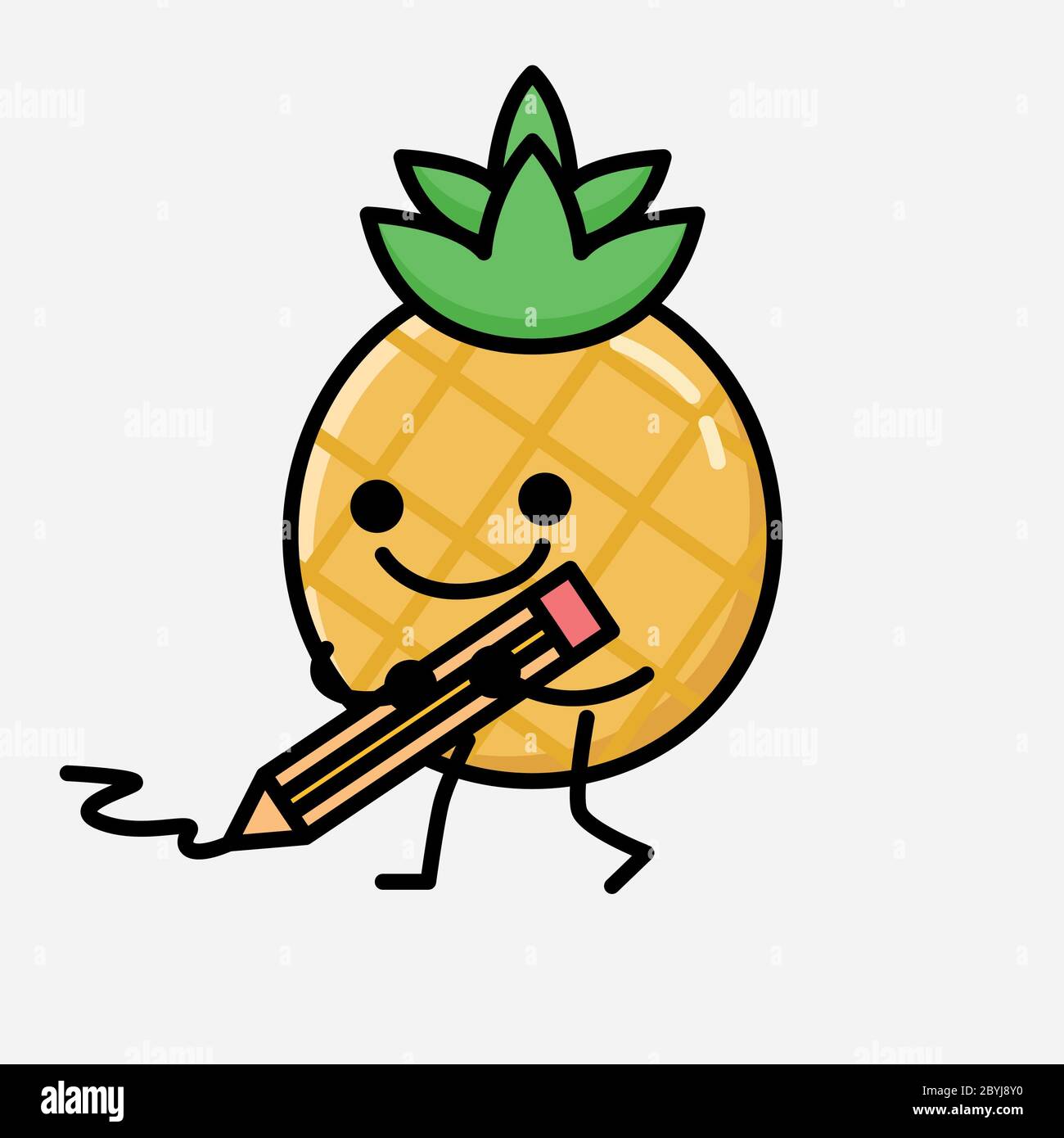 Un'illustrazione del carattere vettoriale di mascotte di frutta di ananas carino in stile di disegno piatto Foto Stock