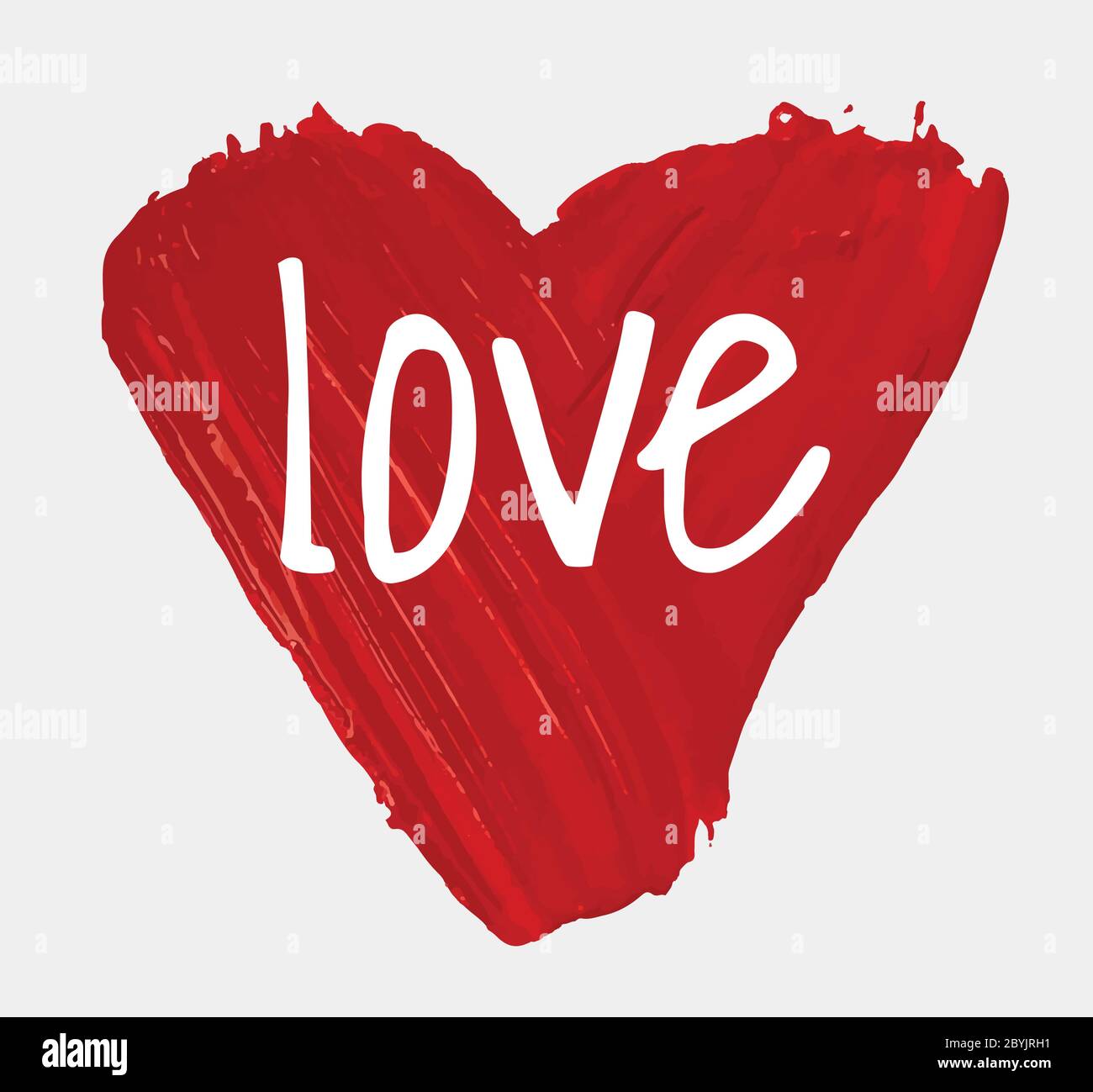 Dipinto a mano con pennello isolato grande cuore rosso. Simbolo di San Valentino. Illustrazione vettoriale Illustrazione Vettoriale