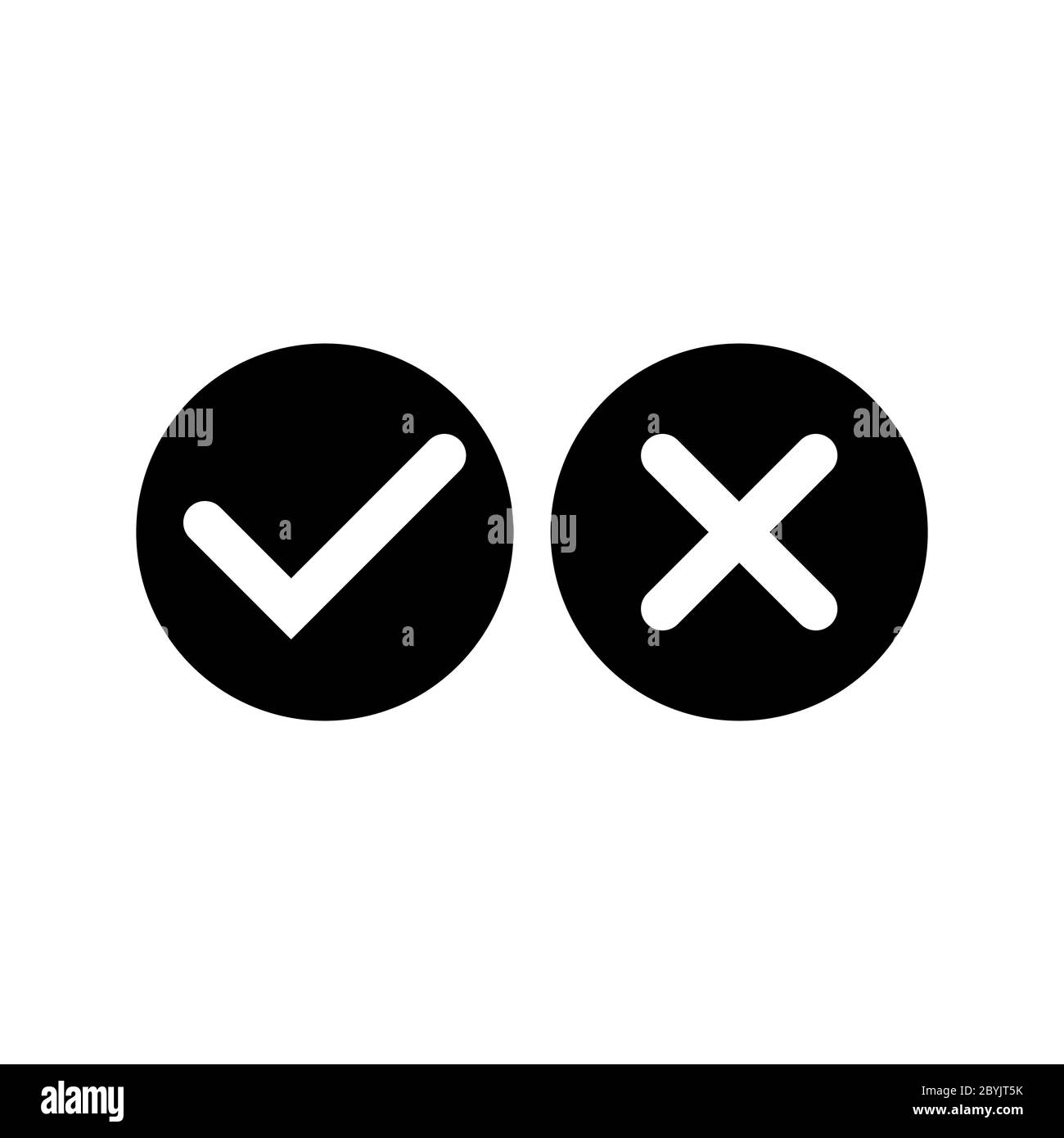 Segni di spunta o segni di spunta, segni di spunta incrociati icona piatta impostata nel moderno concetto di design nero su sfondo bianco isolato. Vettore EPS 10. Illustrazione Vettoriale