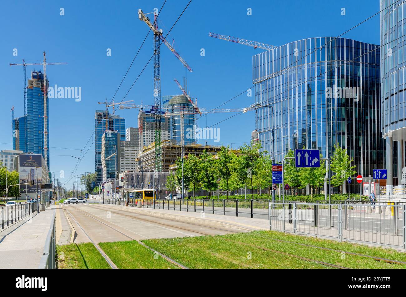 Varsavia, provincia di Mazoviano, Polonia. Lavori di costruzione nel quartiere di Wola, via Prosta. Foto Stock