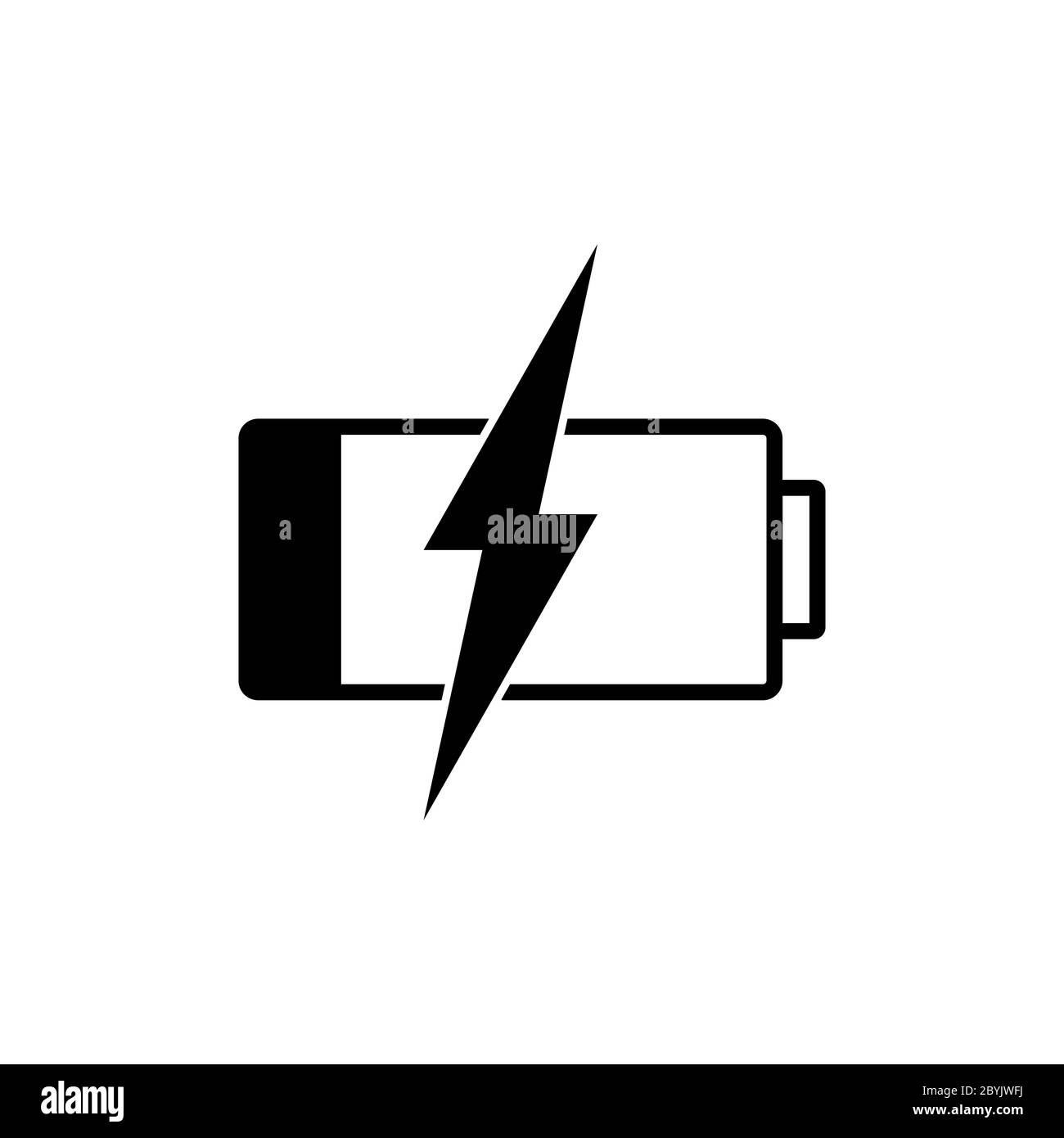 Icona di carica della batteria o della batteria nera su sfondo bianco isolato. Vettore EPS 10. Illustrazione Vettoriale