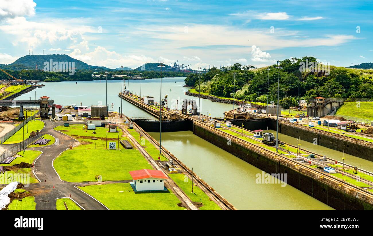 Miraflores chiuse sul canale di Panama Foto Stock