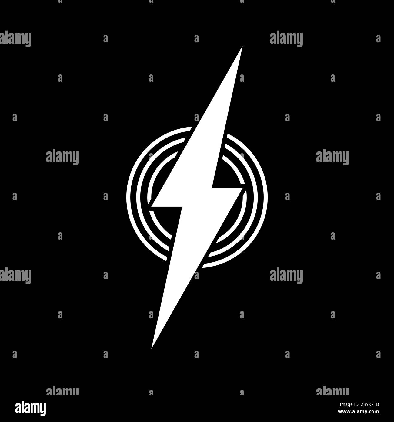 Logo icona Lightning in bianco su sfondo nero isolato. Vettore EPS 10. Simbolo di carica, elettricità, segnale di energia. Illustrazione Vettoriale