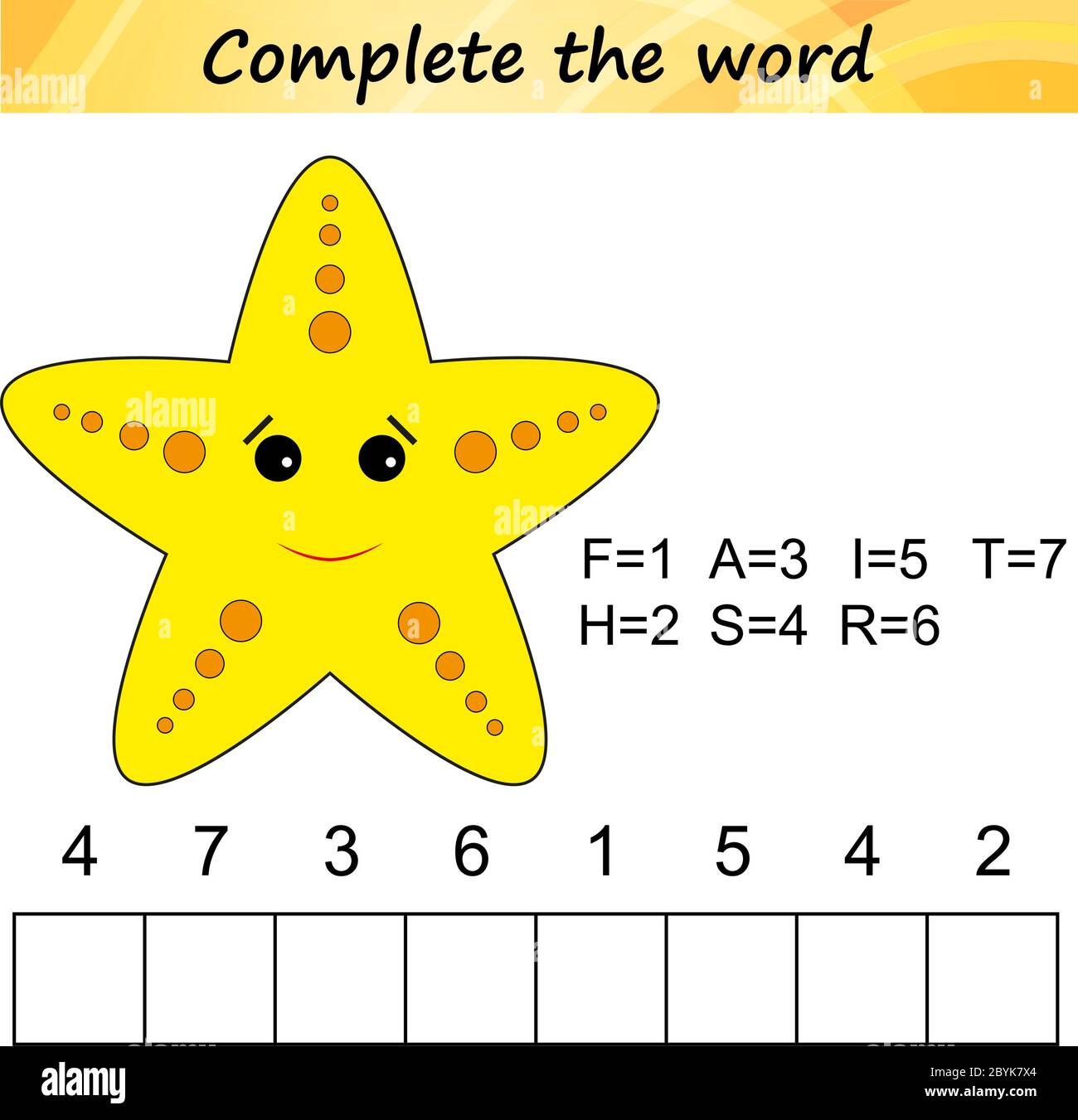 foglio di lavoro per bambini in età prescolare. Parole puzzle gioco educativo per bambini. Posizionare le lettere nell'ordine corretto. Illustrazione Vettoriale