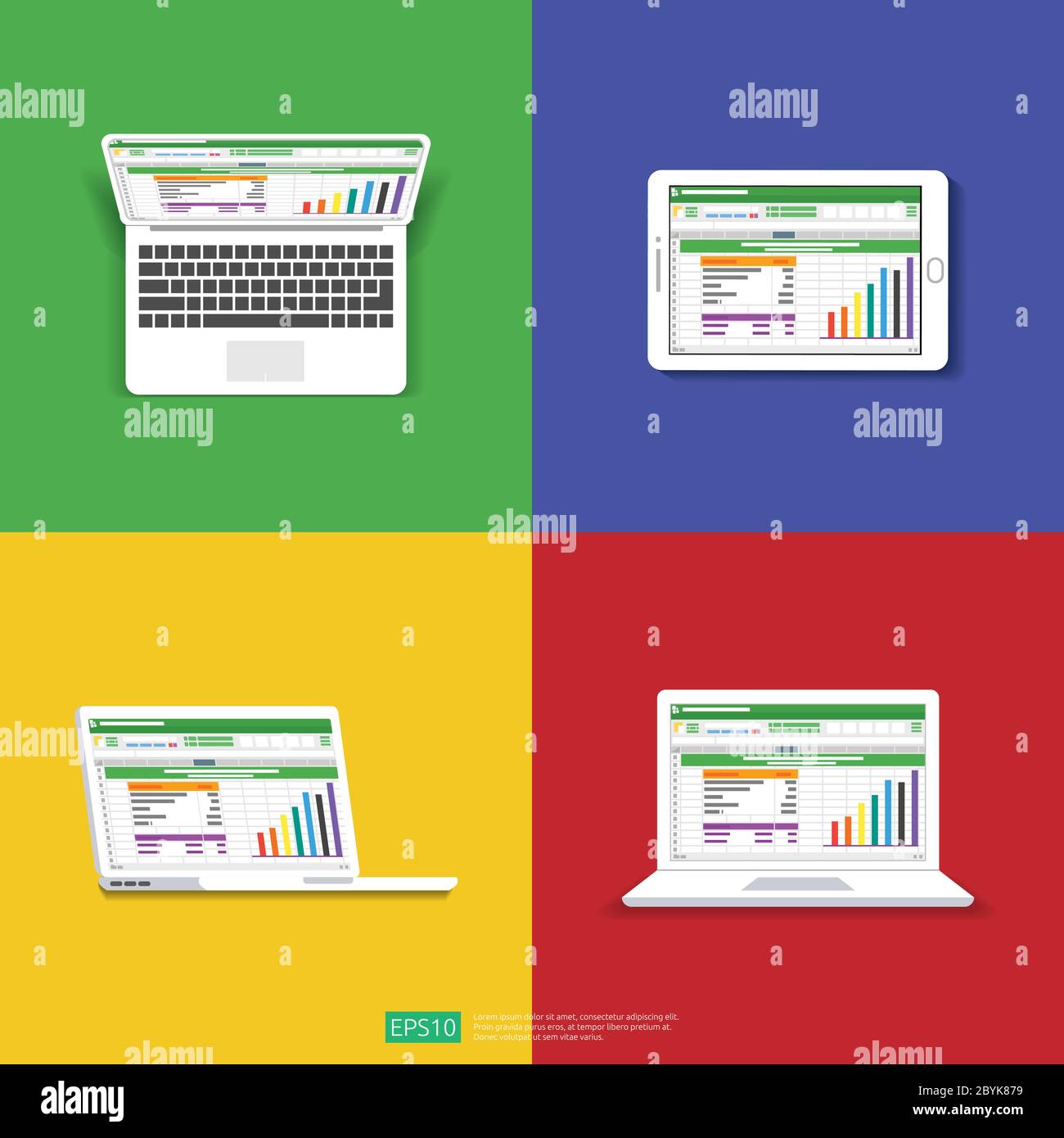 Icona foglio di calcolo sullo schermo piatto del computer. Concetto di rapporto di contabilità finanziaria. cose di ufficio per la pianificazione e la contabilità, l'analisi, la revisione, l'uomo di progetto Illustrazione Vettoriale