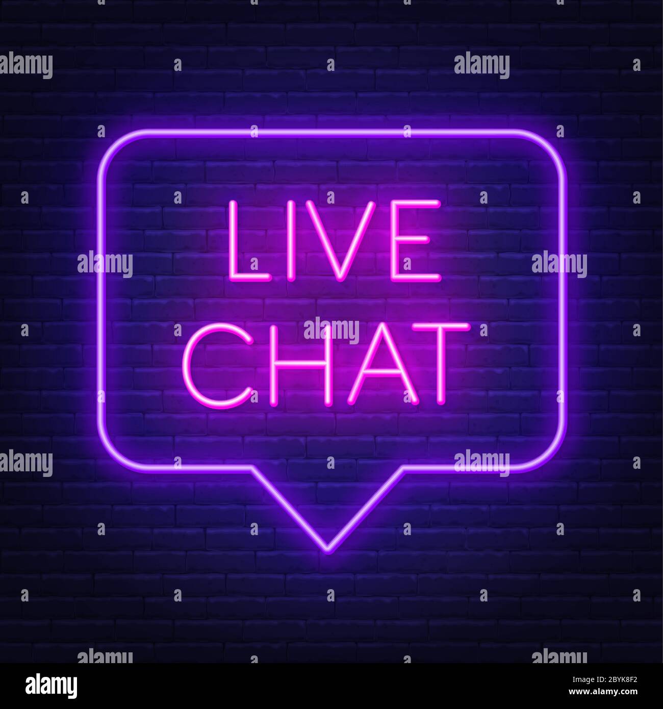 Segnale al neon della chat dal vivo su sfondo scuro. Illustrazione Vettoriale