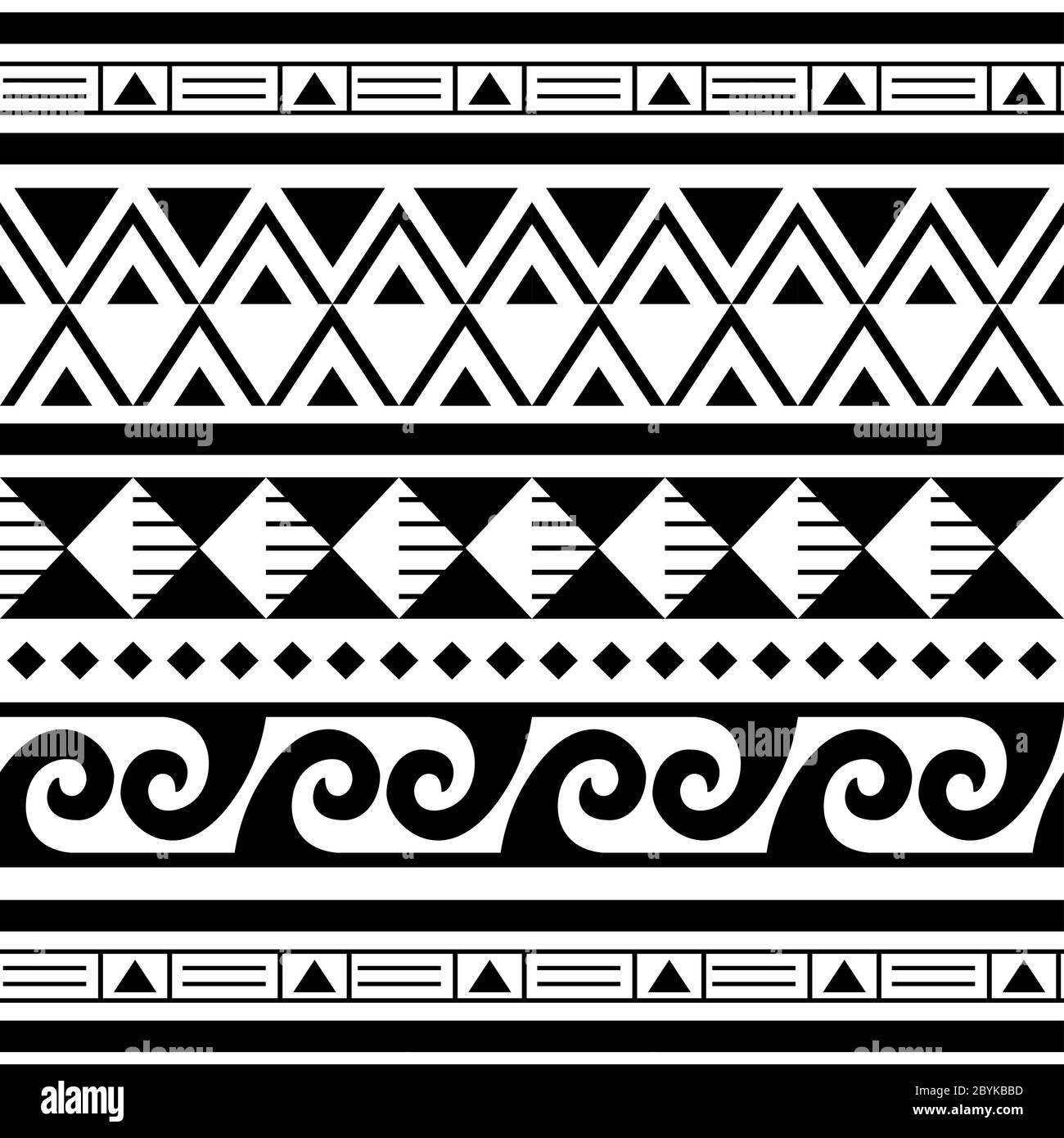 Disegno geometrico vettoriale senza giunture Maori polinesiano, tribale hawaiano Illustrazione Vettoriale