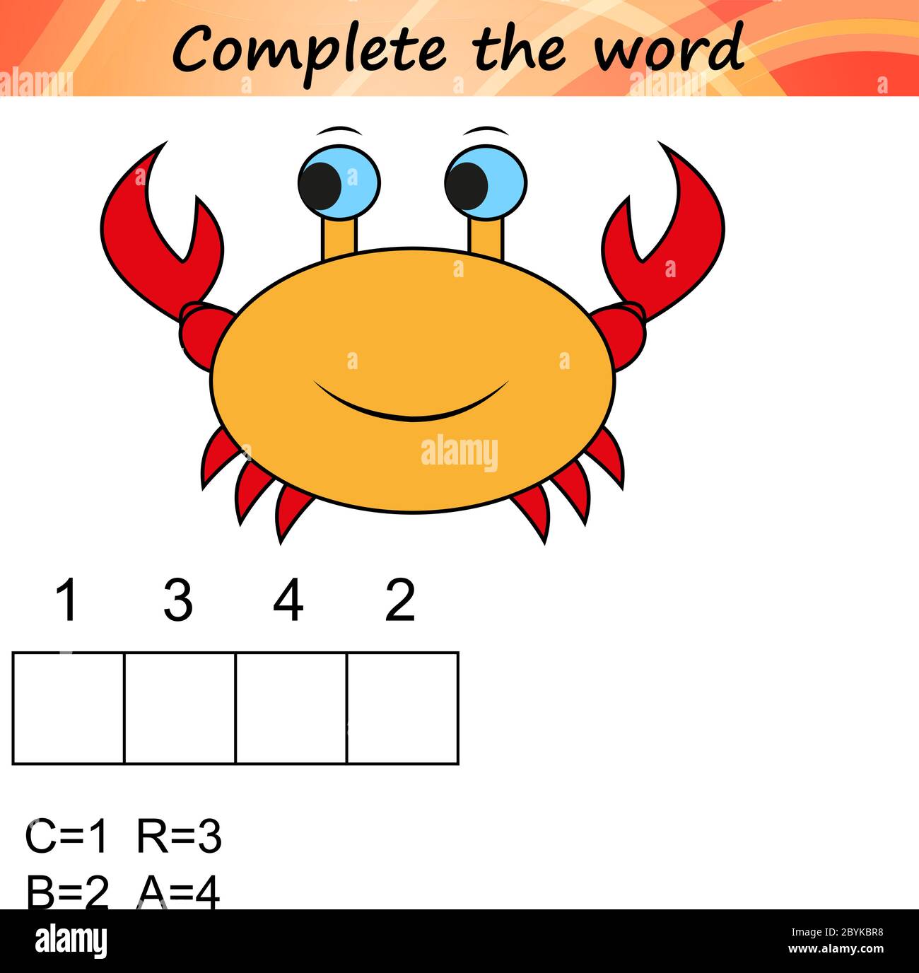 foglio di lavoro per bambini in età prescolare. Parole puzzle gioco educativo per bambini. Posizionare le lettere nell'ordine corretto. Illustrazione Vettoriale