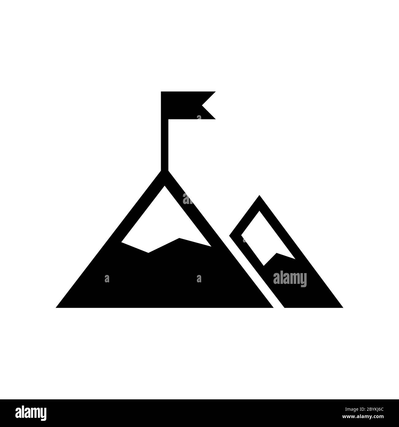 Missione icona, obiettivo, montagna con una bandiera in nero semplice design su uno sfondo isolato. Vettore EPS 10. Illustrazione Vettoriale
