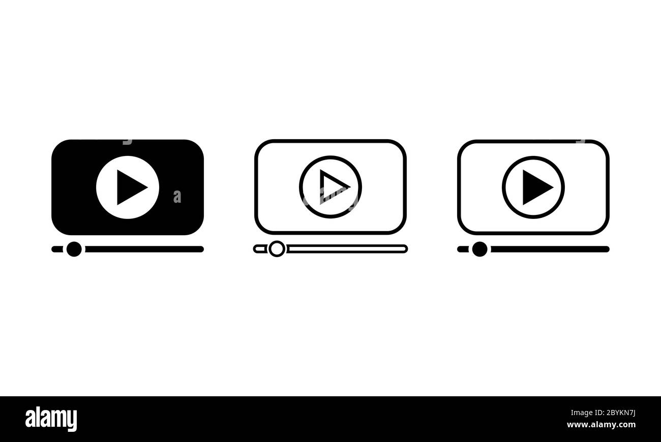 Video tramer video video media icone impostare un design semplice su uno sfondo isolato. Vettore EPS 10. Illustrazione Vettoriale