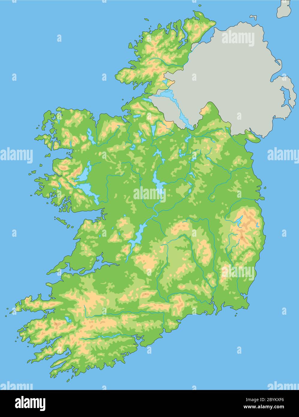 Mappa fisica dell'Irlanda dettagliata Immagine e Vettoriale - Alamy