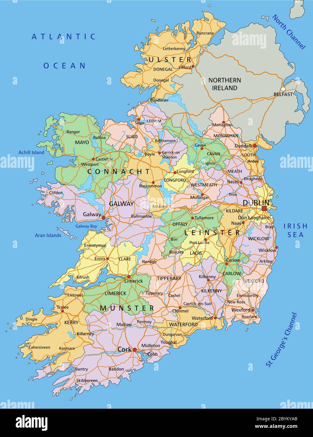 Irlanda - Mappa politica modificabile e molto dettagliata con etichettatura. Illustrazione Vettoriale