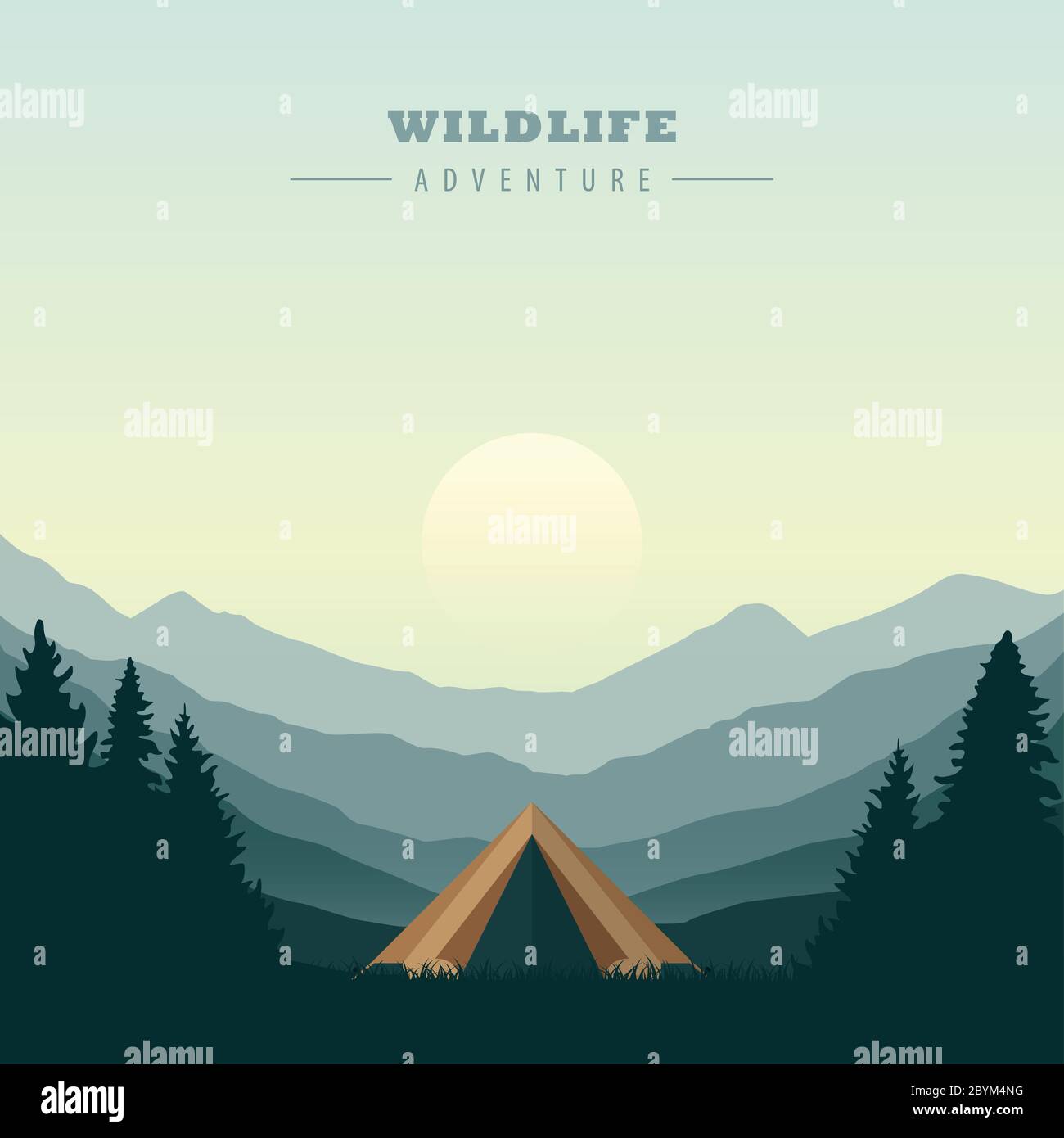 Campeggio tenda nel deserto verde montagna paesaggio vettore illustrazione EPS10 Illustrazione Vettoriale