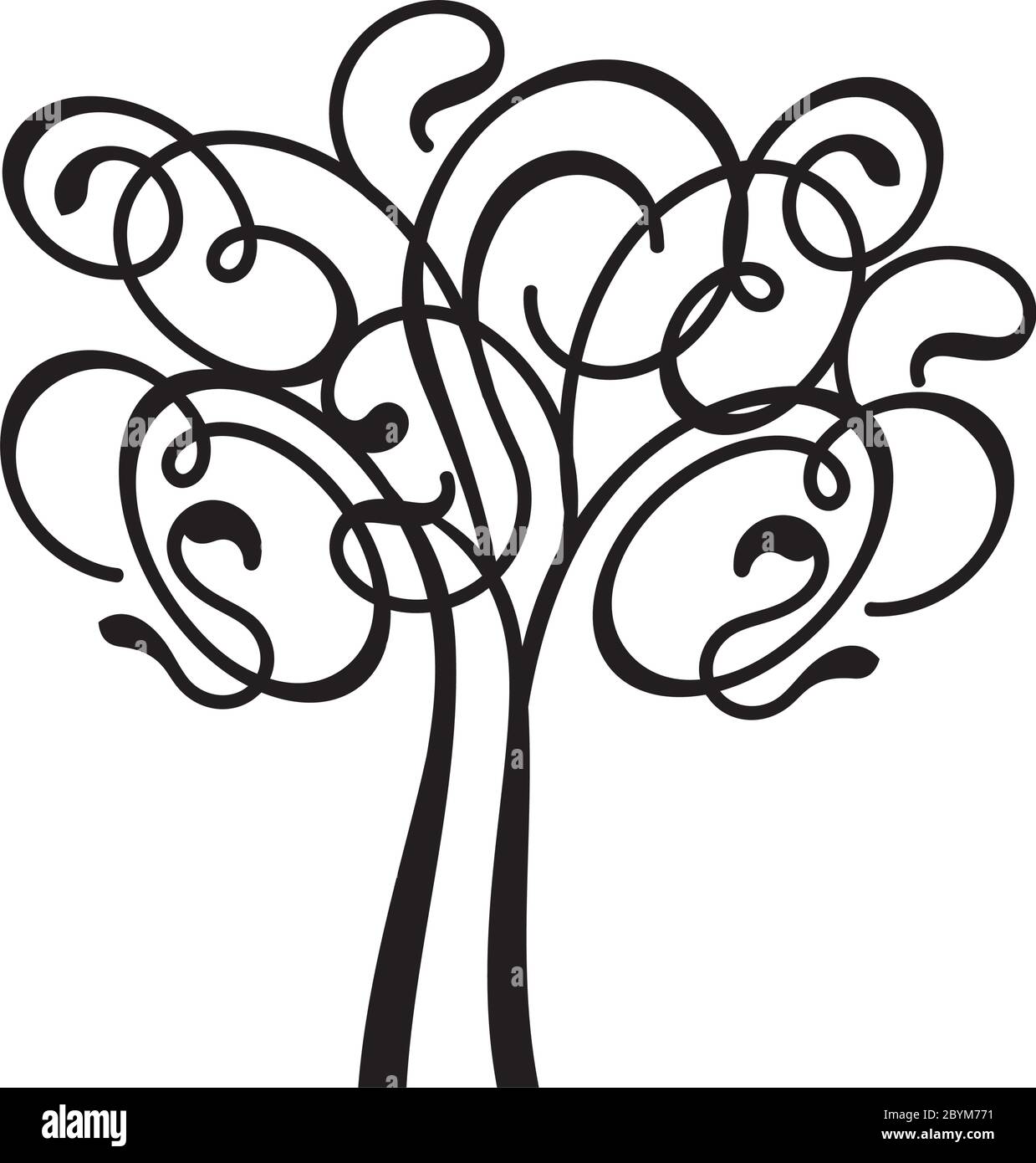 Albero decorativo di primavera di vita. Forma della silhouette con foglie. Illustrazione vettoriale. Pianta in Giardino. Oggetto vettore privo di royalty. Illustrazione Vettoriale