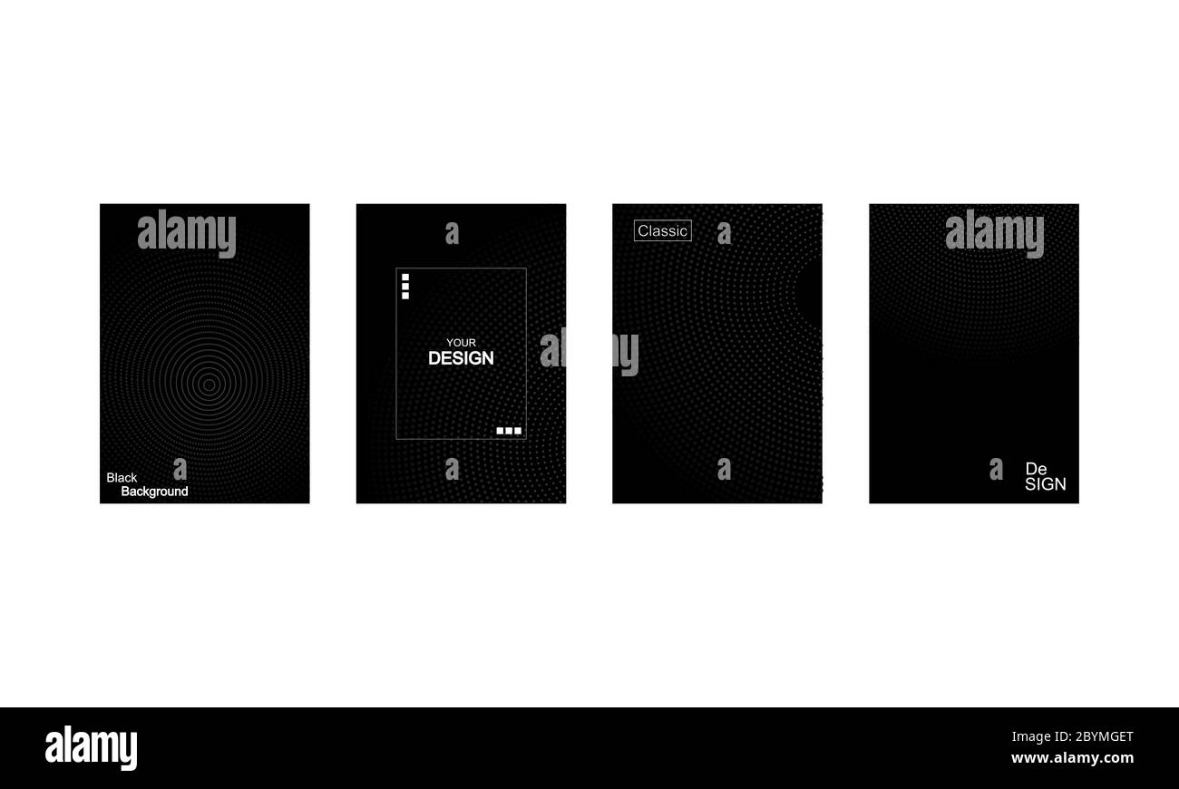 Modello per promozioni o presentazioni. Set di modelli di copertina con sfondo a sfumatura nera classico. Design creativo artistico della copertina. EPS 10 Illustrazione Vettoriale