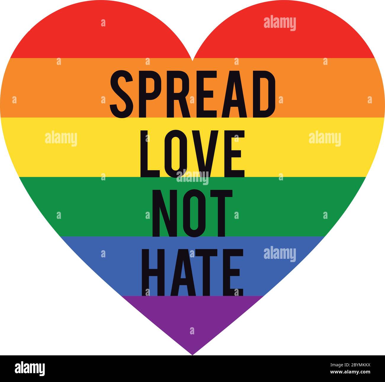Diffusione amore, non odio, cuore arcobaleno, LGBT, orgoglio, uguaglianza di genere, concetto di tolleranza, elemento di disegno grafico vettoriale Illustrazione Vettoriale