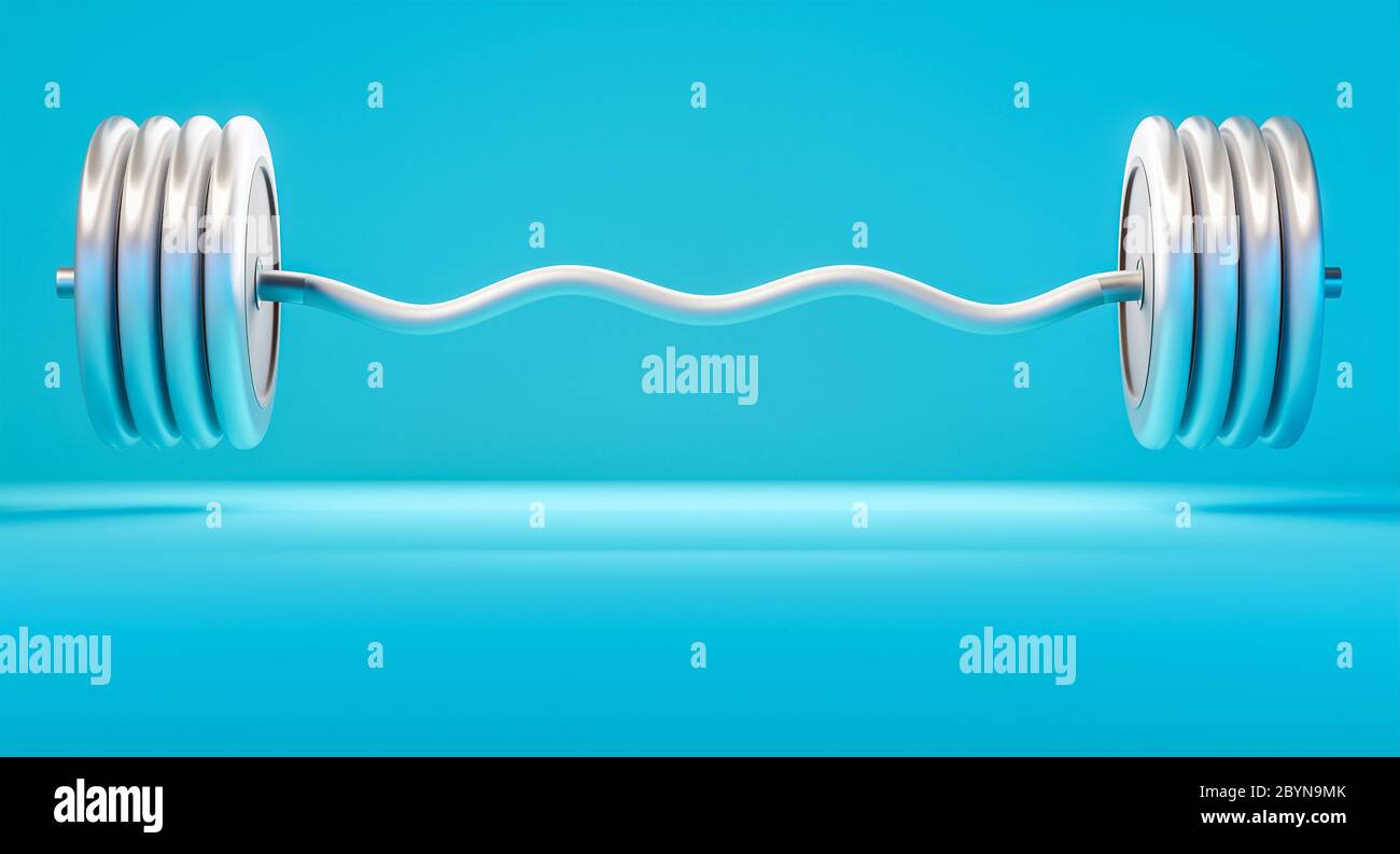 barbell angolato con grandi dischi in metallo. concetto di fitness e attività sportive anaerobiche. rendering 3d. nessuno intorno. Foto Stock