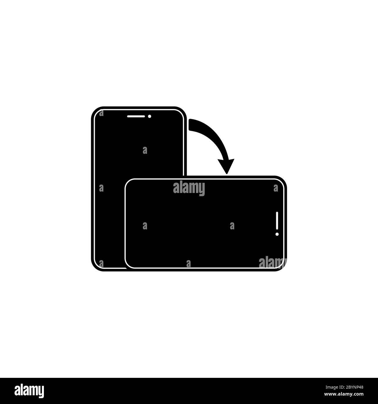 Ruota l'icona dello smartphone in nero o il simbolo di rotazione del dispositivo su sfondo bianco isolato. Vettore EPS 10. Illustrazione Vettoriale
