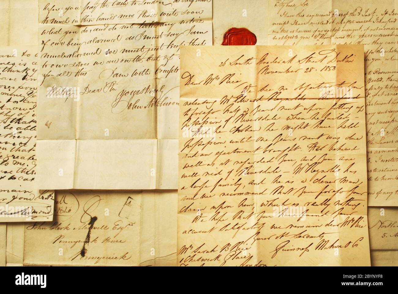 Vecchia scrittura su pergamena, dal 1800 in inglese Foto Stock