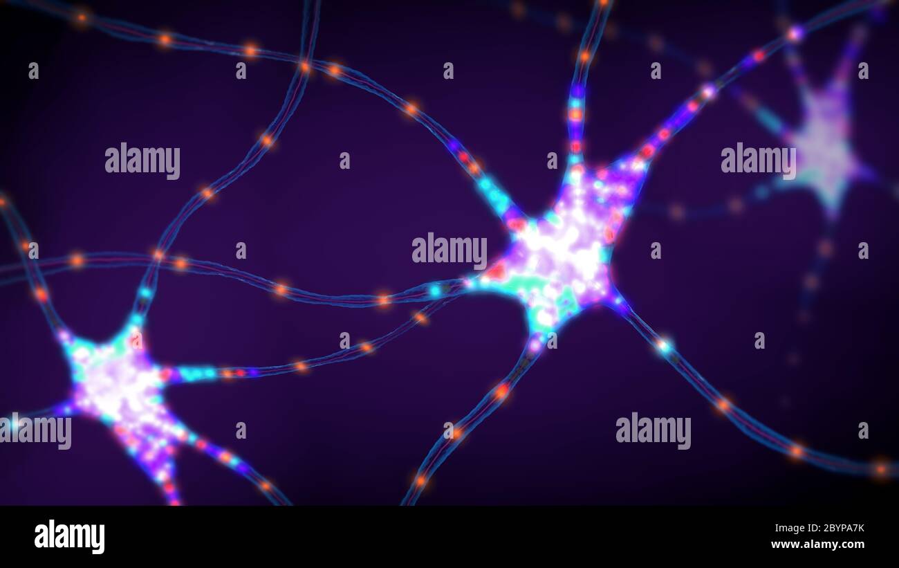 Cellule nervose o neuroni di trasmissione multicolore - illustrazione 3d Foto Stock