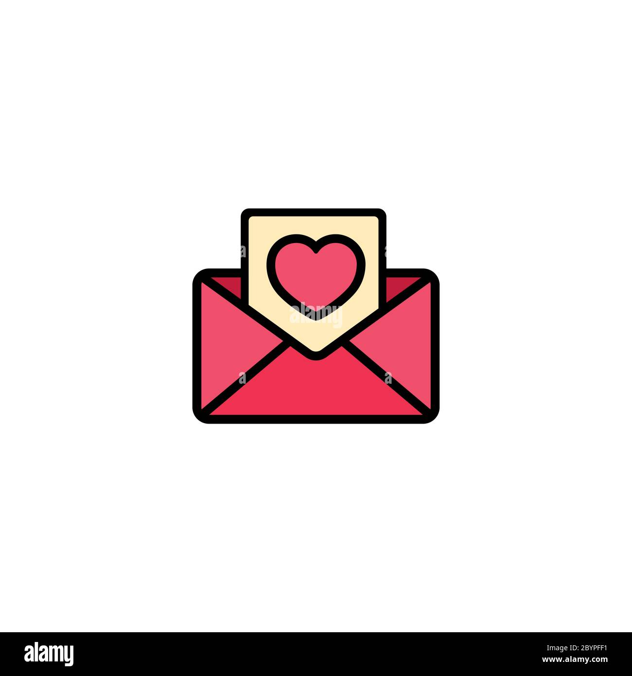 Busta con l'icona dei cuori piatta. Simbolo delle storie d'amore. Concetto di giorno di San Valentino. Vettore su sfondo bianco isolato. EPS 10 Illustrazione Vettoriale