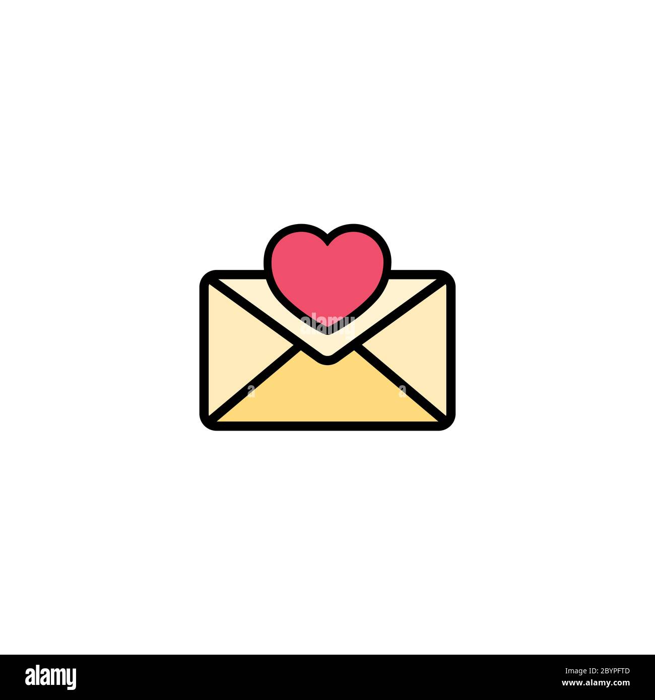 Busta con l'icona dei cuori piatta. Simbolo delle storie d'amore. Concetto di giorno di San Valentino. Vettore su sfondo bianco isolato. EPS 10 Illustrazione Vettoriale