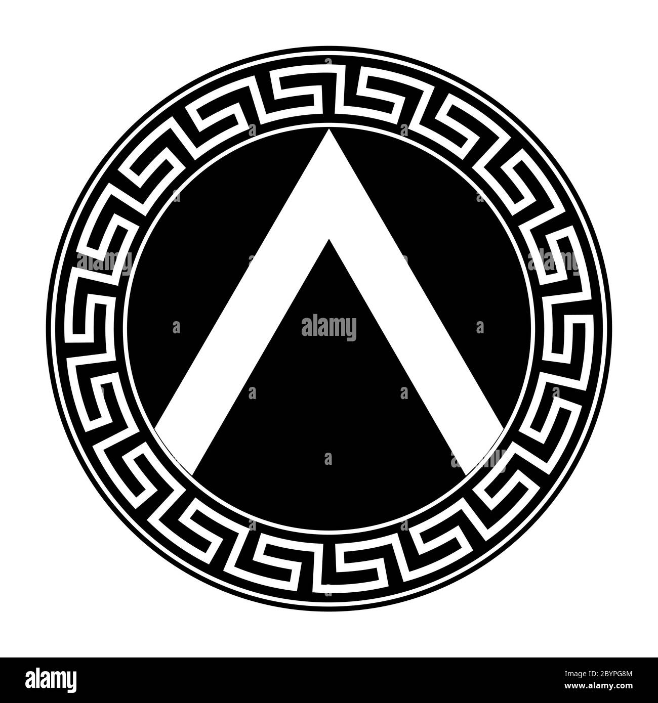 Scudo spartano con ornamento greco. Scudo in hopite Spartan. Illustrazione Vettoriale