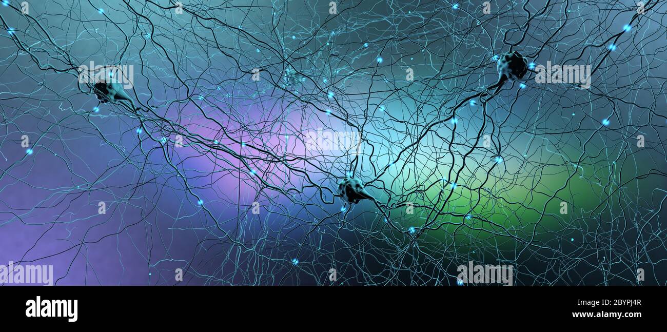 Neurone o cellula nervosa di trasmissione del segnale - illustrazione 3d Foto Stock