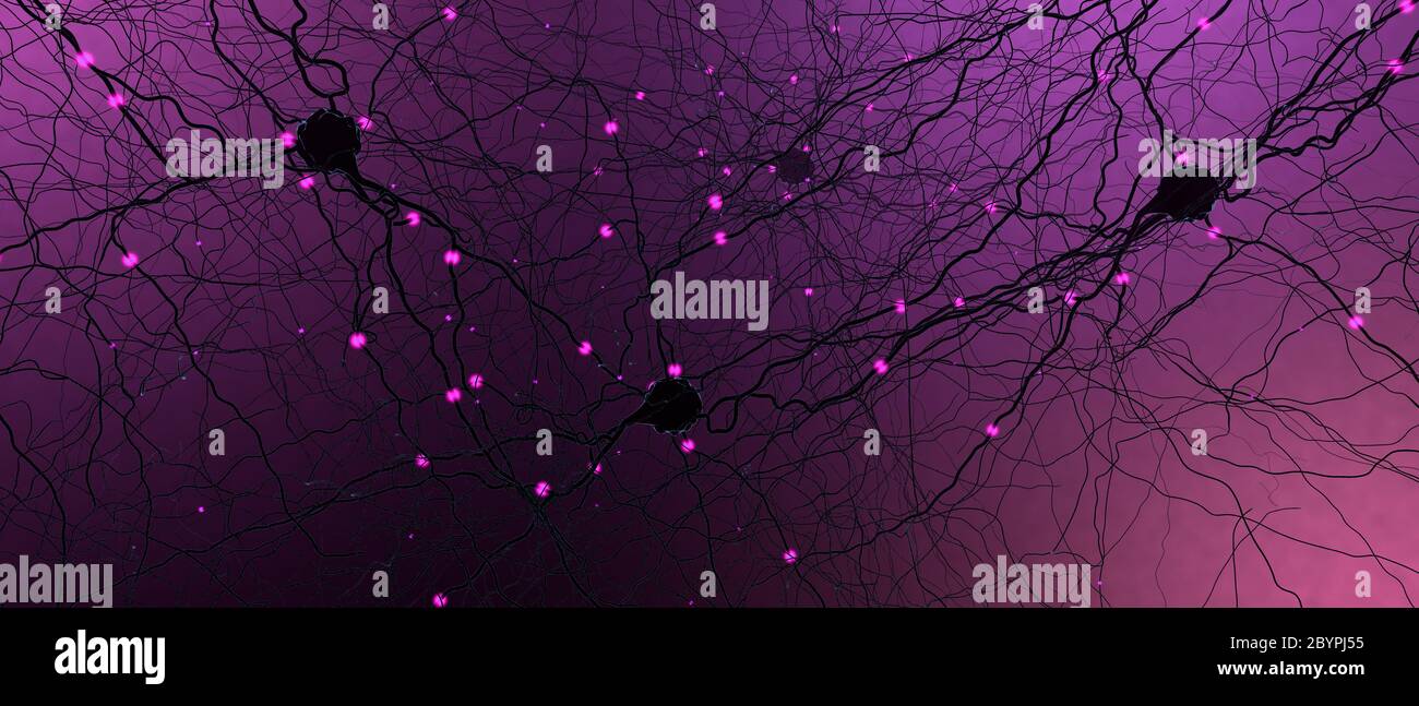 Neurone o cellula nervosa di trasmissione del segnale - illustrazione 3d Foto Stock
