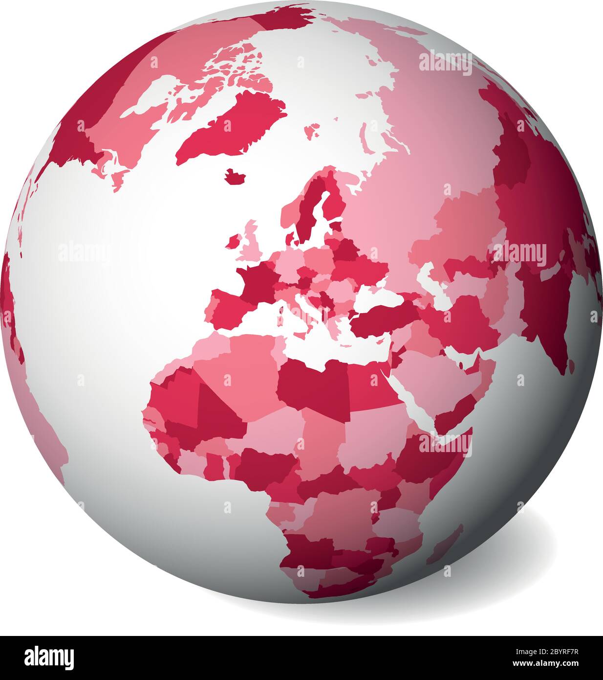 Carta politica vuota dell'Europa. Globo terrestre 3D con mappa rosa. Illustrazione vettoriale. Illustrazione Vettoriale