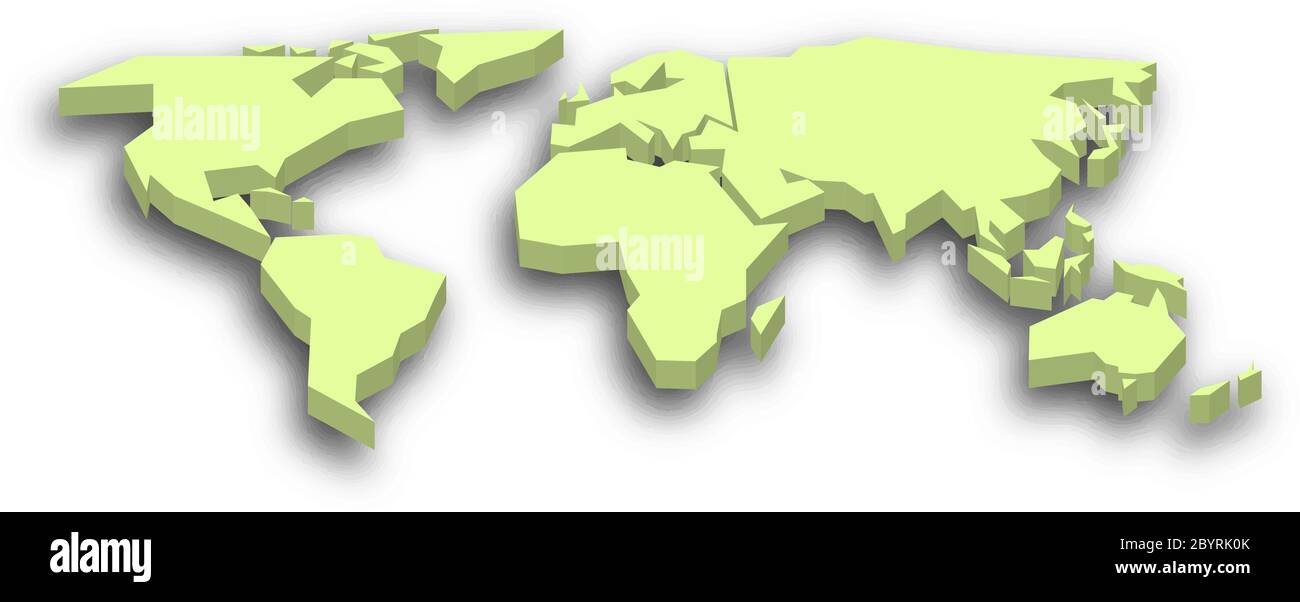 Mappa 3D verde del mondo con ombra sullo sfondo. Sfondo a tema mondiale. Illustrazione vettoriale EPS10. Illustrazione Vettoriale