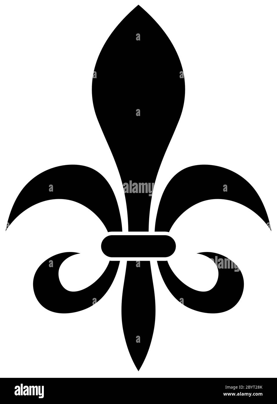 Il fleur-de-lis o fiore-de-luce segno di giglio utilizzato come disegno decorativo o simbolo in eraldry. Semplice ed elegante immagine vettoriale nera su sfondo bianco. Illustrazione Vettoriale