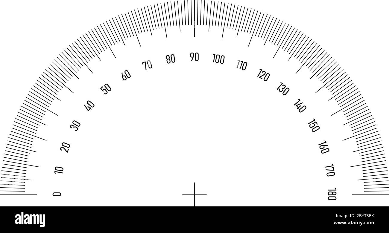 Griglia di protactor per la misurazione dell'angolo o dell'inclinazione. scala a 180 gradi. Semplice illustrazione vettoriale. Illustrazione Vettoriale