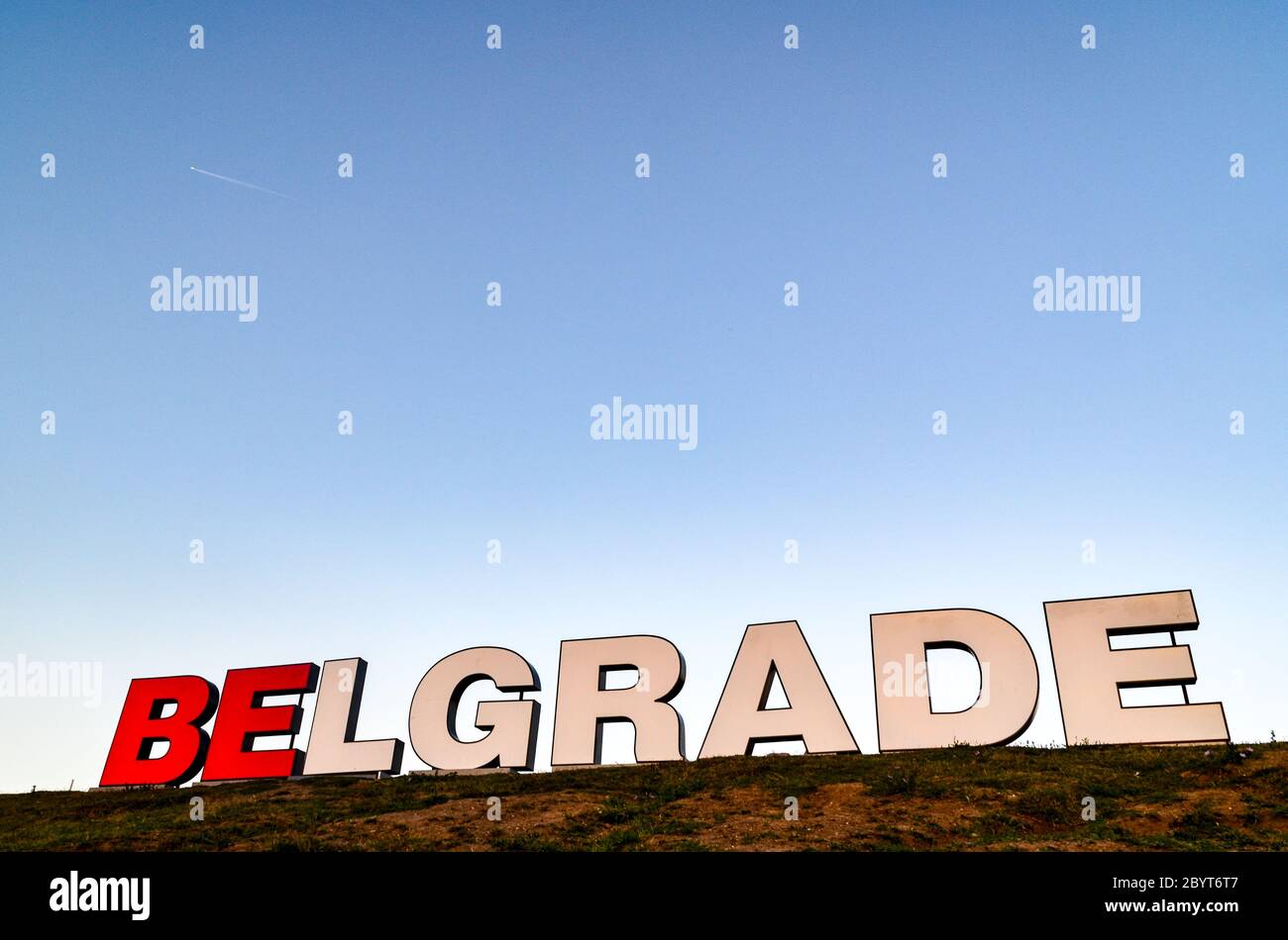 Lettere di Belgrado, segno ad Ada Ciganlija a Belgrado (Beograd), Serbia Foto Stock