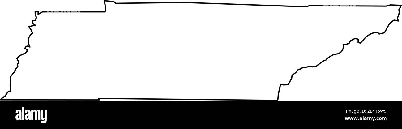 Tennessee, stato degli Stati Uniti - mappa nera della zona del paese. Semplice illustrazione vettoriale piatta. Illustrazione Vettoriale