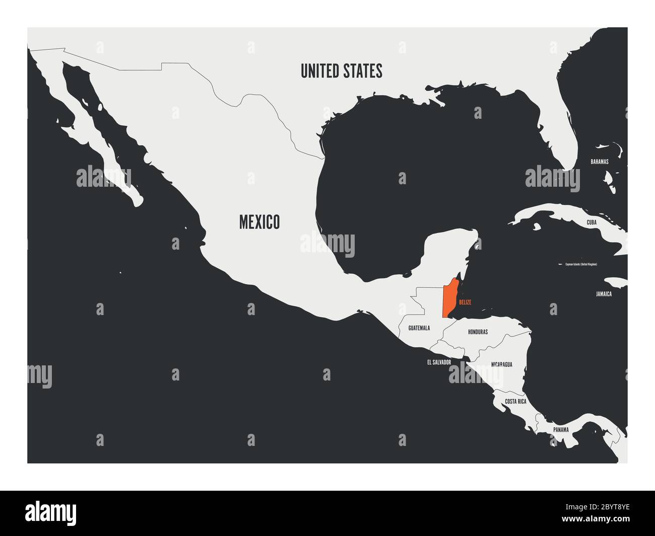 Belize arancione segnato nella mappa politica dell'America Centrale. Semplice illustrazione vettoriale piatta. Illustrazione Vettoriale